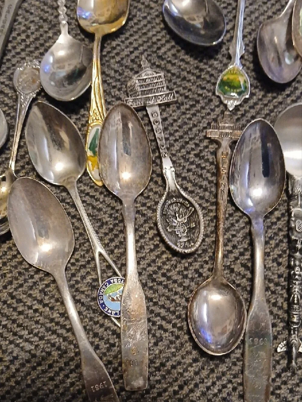 25 Assorted Souvenir Collectible Small Spoons - Mixed Silver & Gold Tones